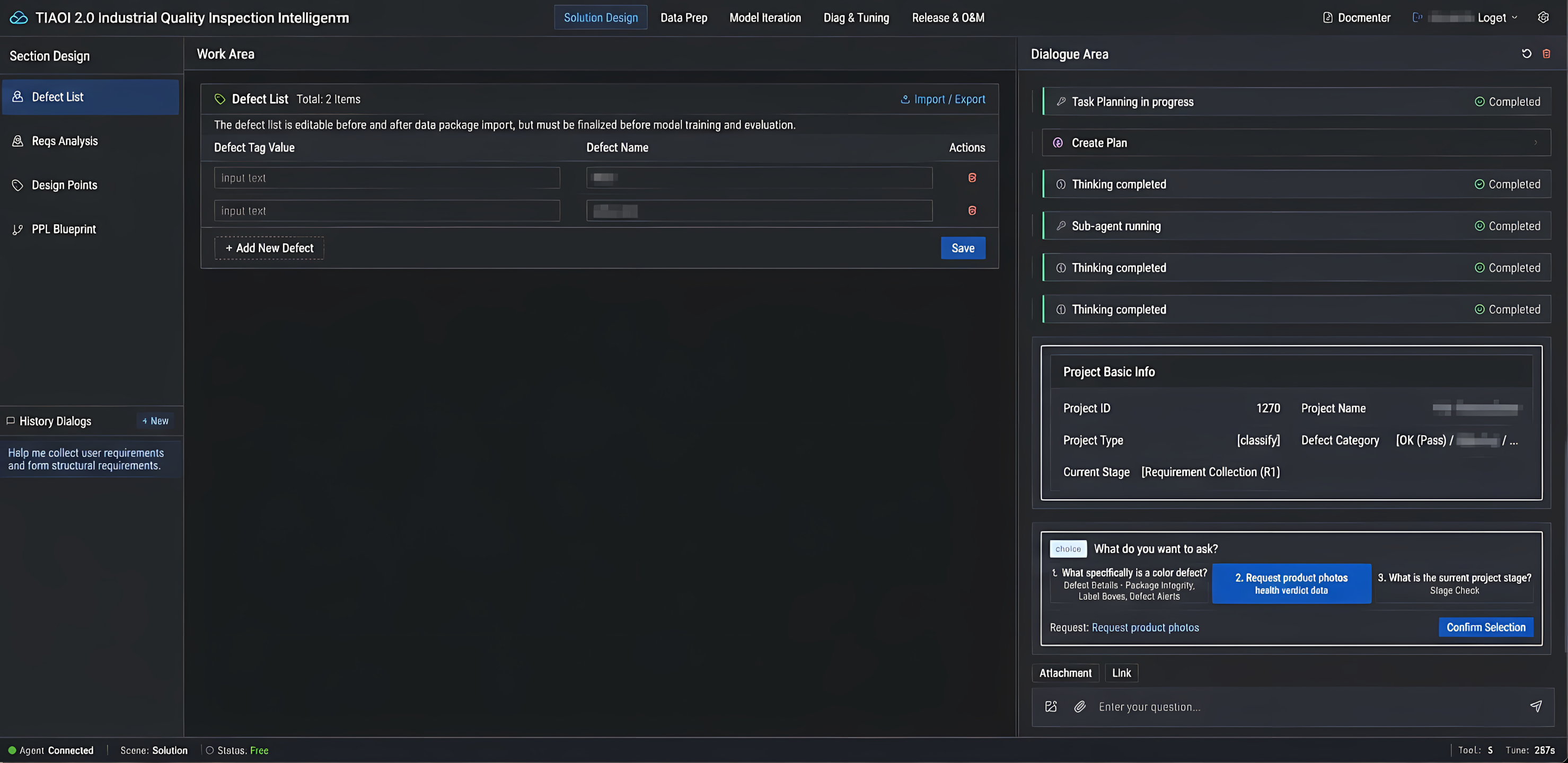 Industrial AOI agent action loop translating natural language commands into verified platform operations